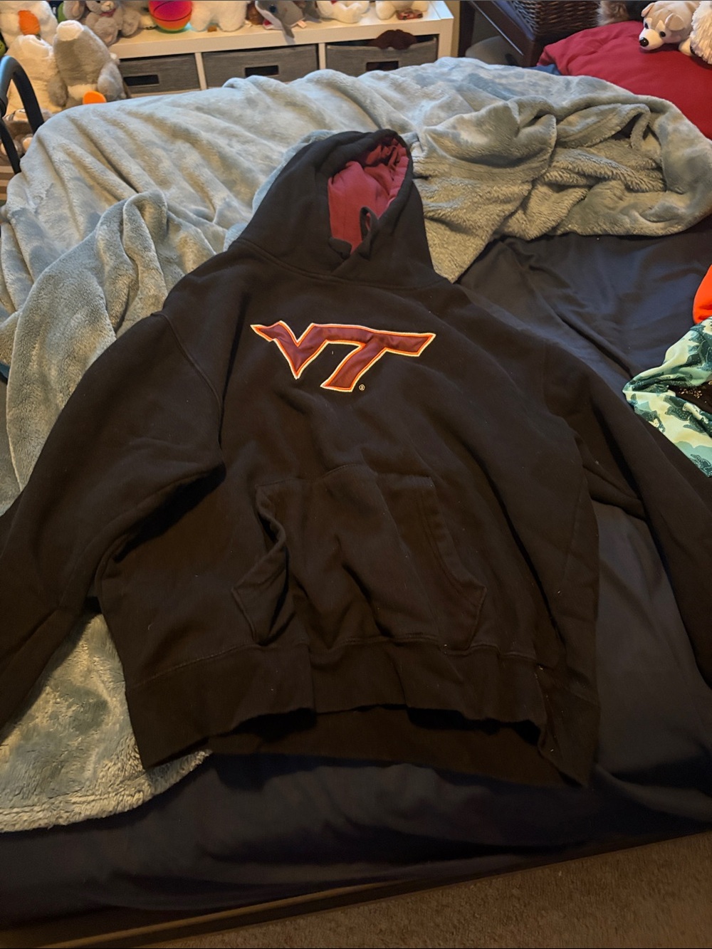 Campus Heritage Black Hoodie with Maroon Lined Hood and VT Logo